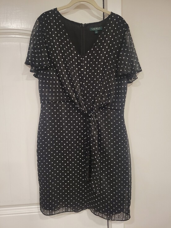 Lauren Ralph Lauren Dresses & Skirts - Lauren Ralph Lauren Black & White Polka Dot Dress Front Tie V Neck 10 Careerwear